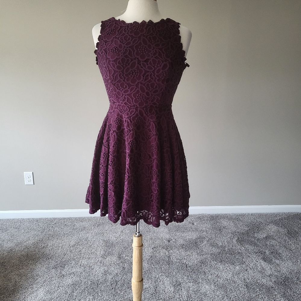 City Studio – Girls Deep Purple Crochet Short Sleeveless Dress (Size 9)